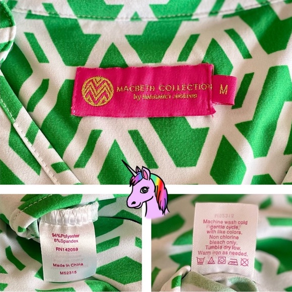 Macbeth Collection by Margaret Josephs Green White Sleeveless Dress Medium - Picture 2 of 5